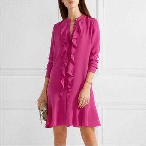 Tory Burch Hibiscus Flower Jane Ruffled Button Down Silk Dress